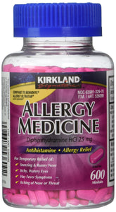 Kirkland Signature Allergy Medicine Diphenhydramine HCI 25 mg - 600 Minitabs